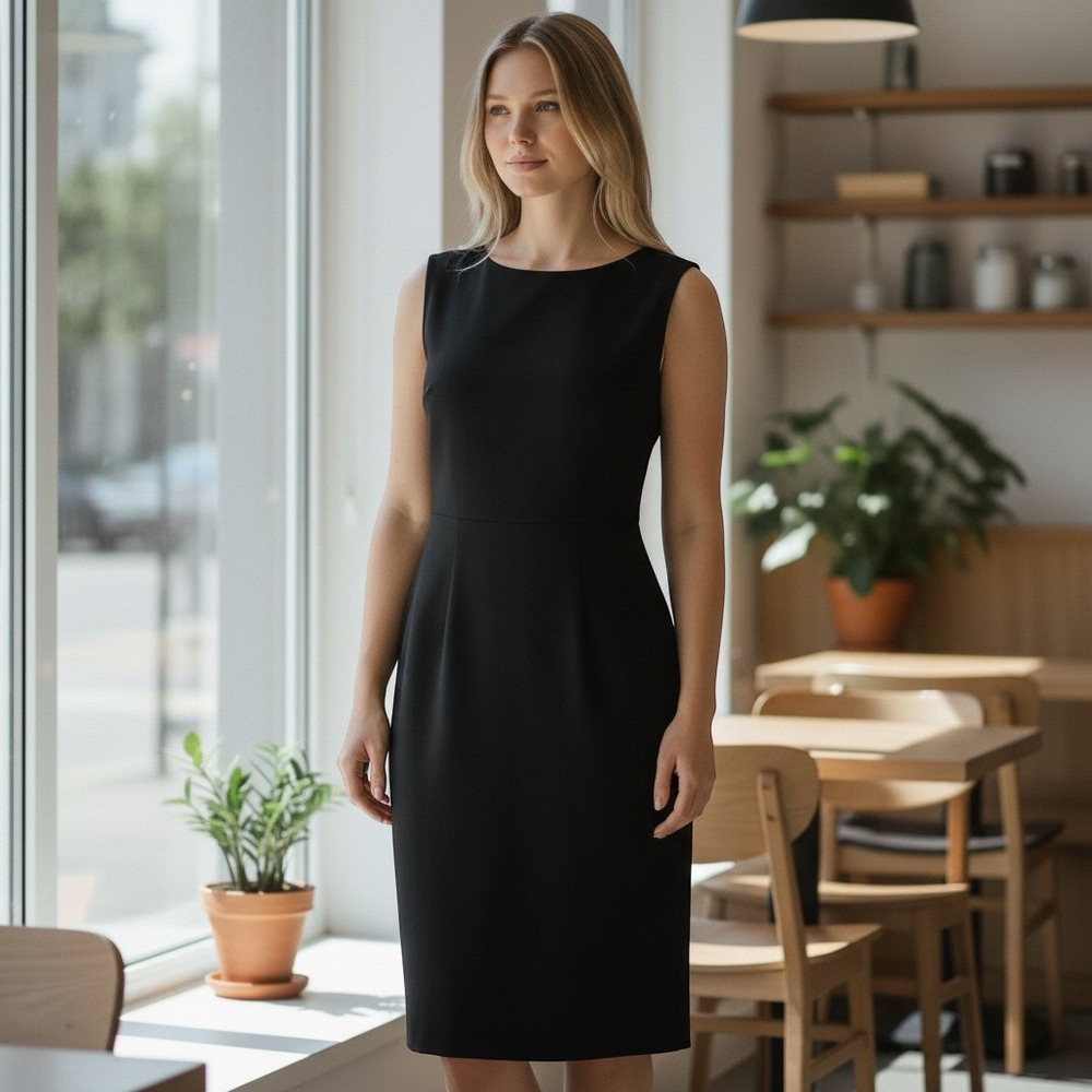 Eileen Fisher Dress Womens XL Black Tencel Jersey Sleeveless Midi Tie Back LBD